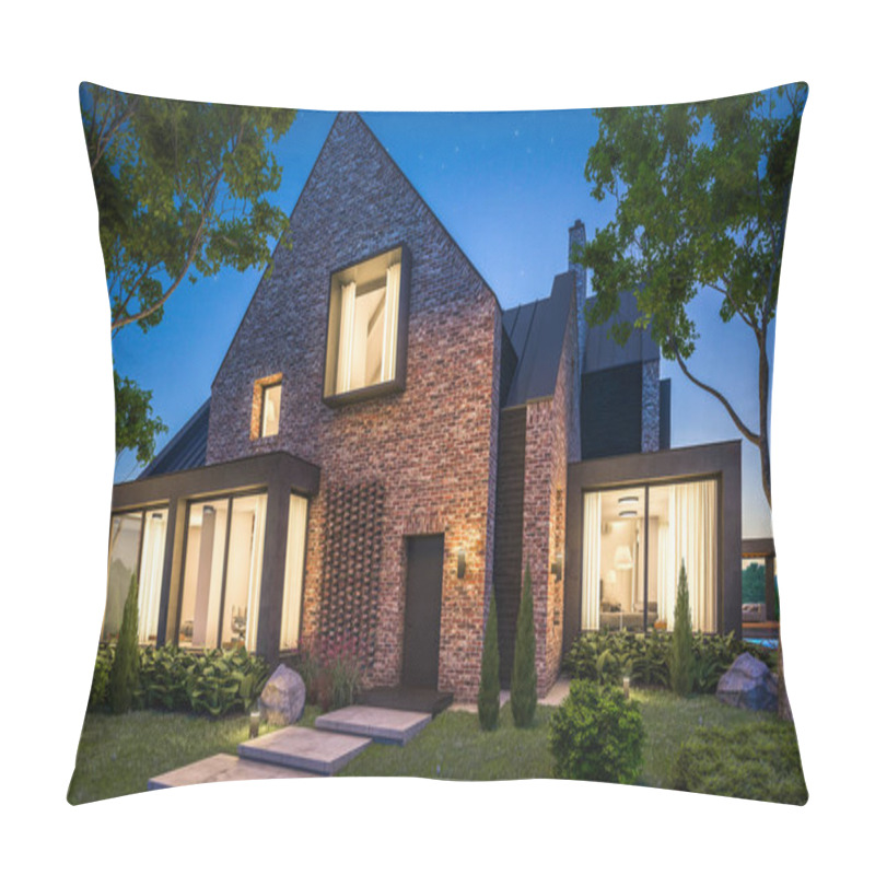 Personality  3d Rendering Of Modern Clinker House On The Ponds With Pool In N Pillow Covers