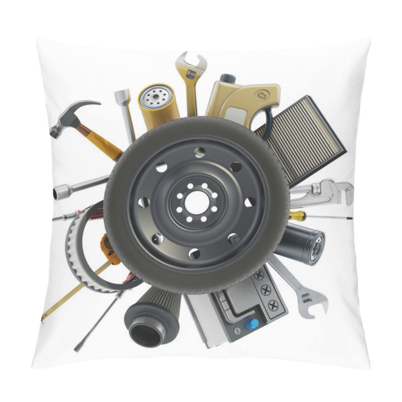 Personality  Car Spare Parts Isolated On White Background. 3D Illustration. Pillow Covers