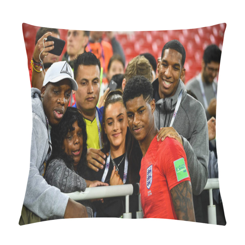 Personality  Marcus Rashford Of England Celebrates With His Families And Friends After Defeating Columbia In Their Round Of 16 Match During The 2018 FIFA World Cup In Moscow, Russia, 3 July 2018. Pillow Covers