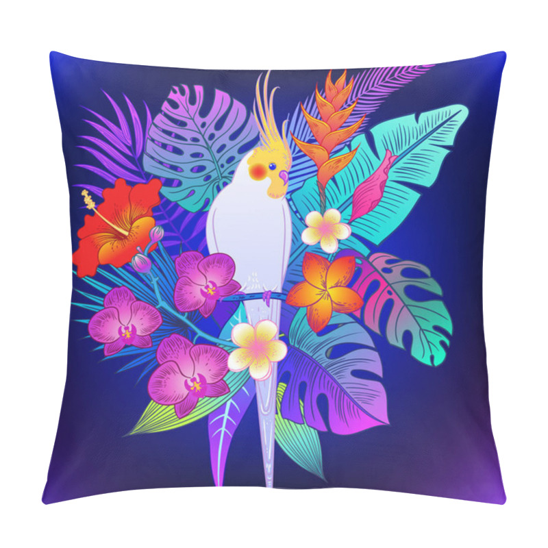 Personality  Beautiful Tropical Exotic Parrot Bird. Vector Illustration. Pillow Covers