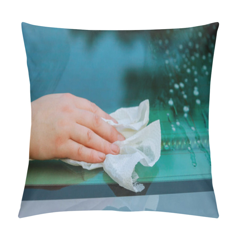 Personality  Outdoor Car Wash With Girl Washes The Microfiber Cloth Cleaning Car. At Parking Lotcar Pillow Covers