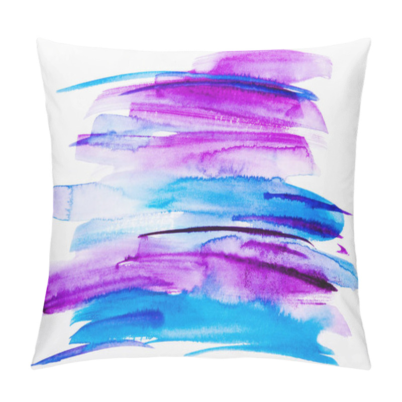 Personality  Top View Of Blue And Purple Brushstrokes On White Background Pillow Covers