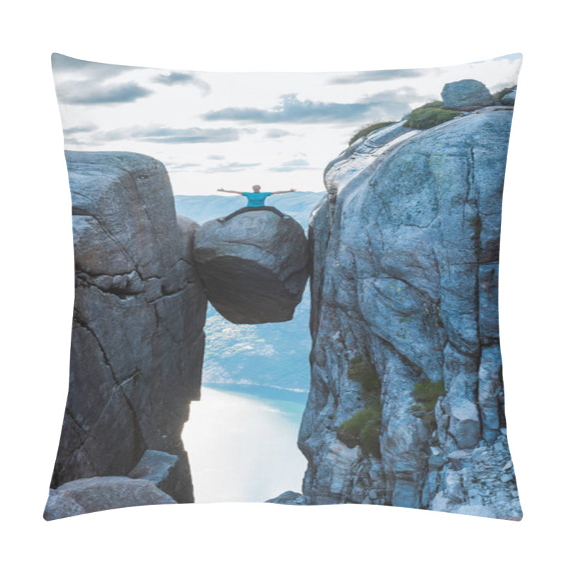 Personality  Woman On Kjeragbolten Travel In Norway Pillow Covers