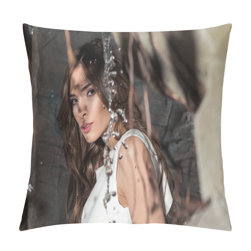 Personality  Attractive Woman Near Waterfall Pillow Covers