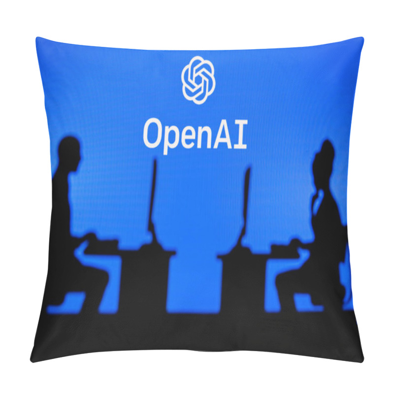 Personality  INDIA, NEW DELHI. JANUARY 30, 2023: Open AI. Collaboration Leads To Progress: Two Developers Working Together Under The Company's Logo Pillow Covers