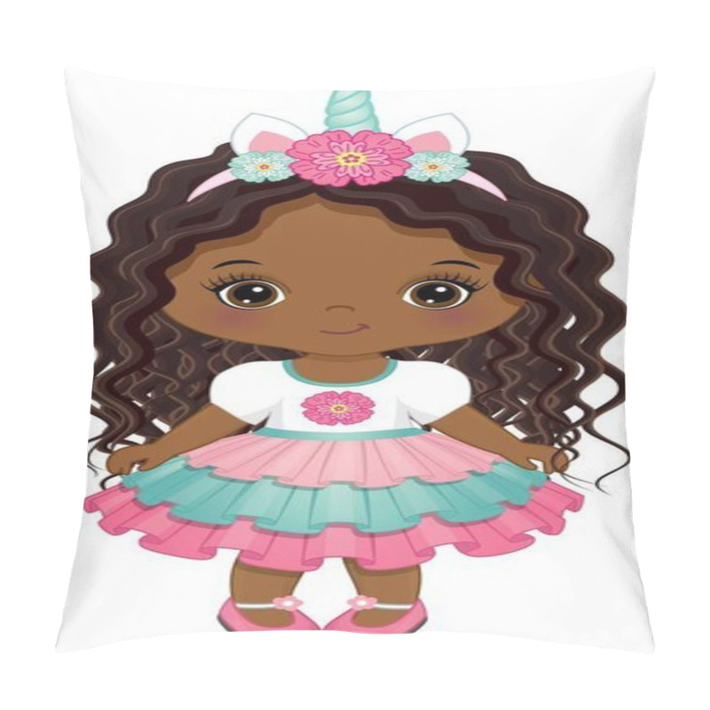 Personality  Cute African American Little Unicorn Baby Girl  Pillow Covers