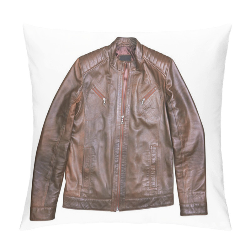 Personality  Brown Leather Jacket On White Pillow Covers