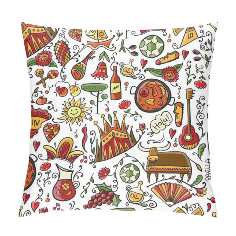 Personality  Travel To Spain. Seamless Pattern For Your Design Pillow Covers