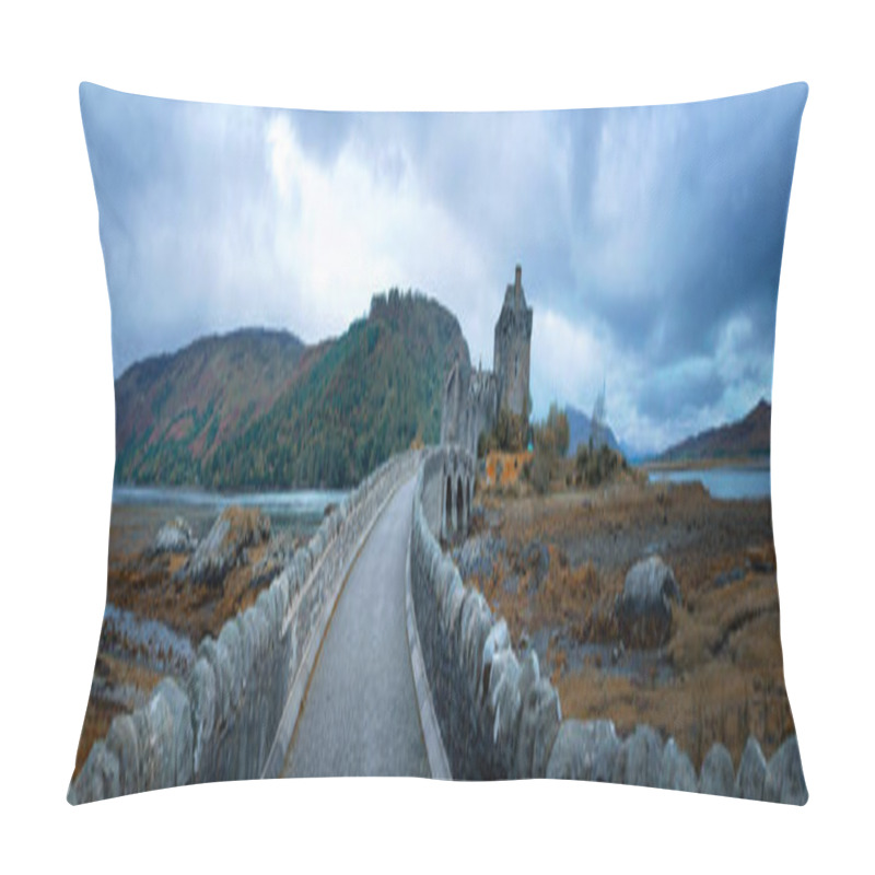 Personality  The Road Across Loch Duich To Eilean Donan Castle In The Highlands Of Scotland. Blue Hour Panorama In Autumn. Pillow Covers