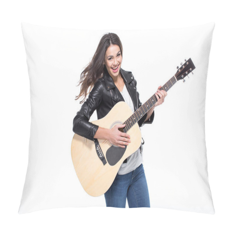 Personality  Young Woman With Guitar Pillow Covers