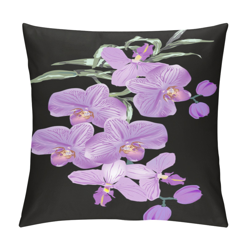 Personality  Lilac Orchid Flowers On Black Background Pillow Covers