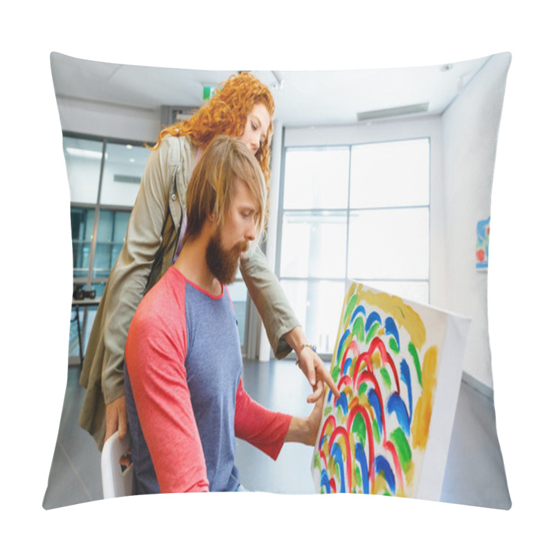 Personality  Young Caucasian Couple Standing In A Gallery And Contemplating Artwork Pillow Covers