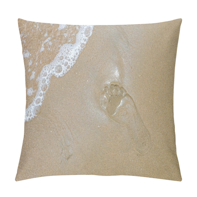 Personality  Single Footprint In The Sand Washed By Wave. Pillow Covers