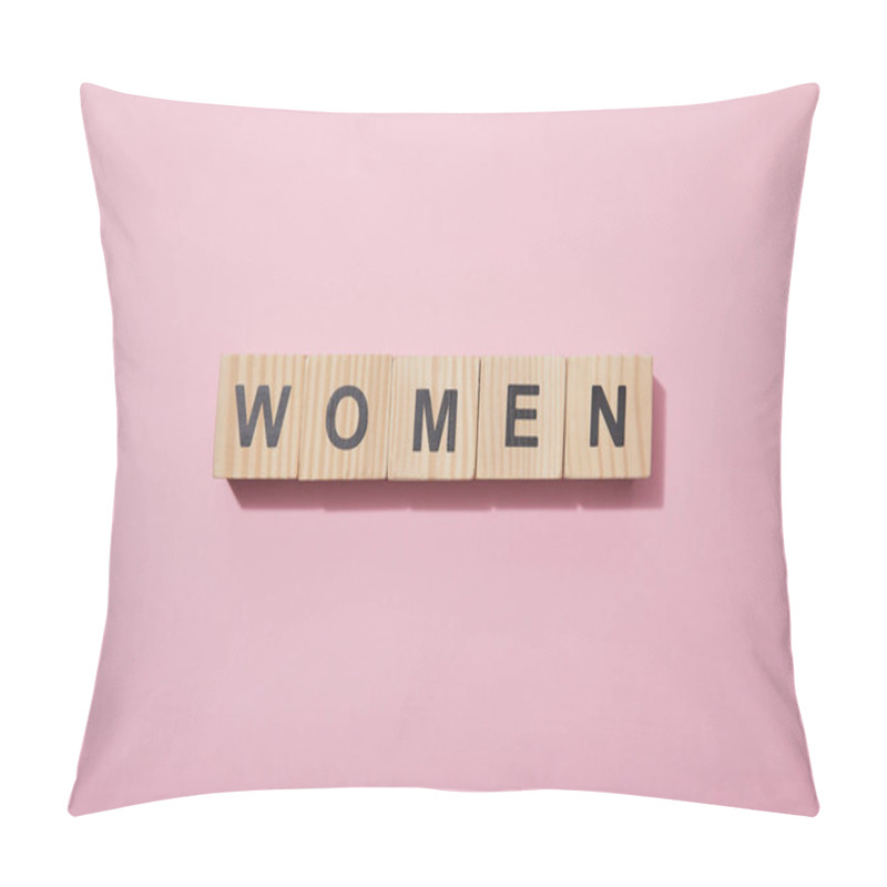 Personality  Top View Of Wooden Cubes With Letters On Pink Surface Pillow Covers