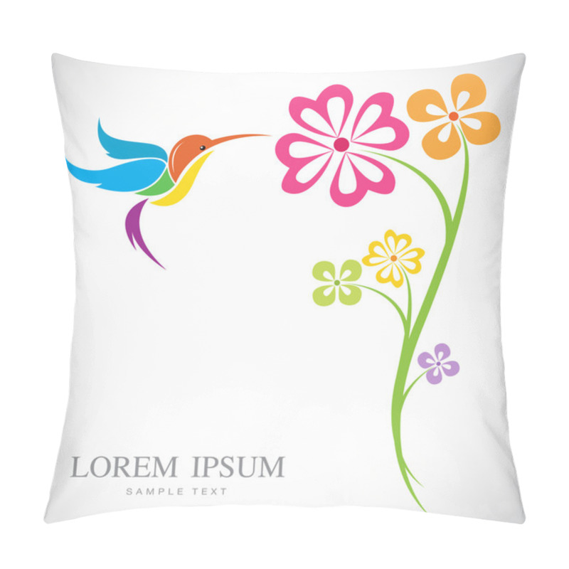 Personality  Vector Design Of Hummingbird And Flowers On White Background Pillow Covers