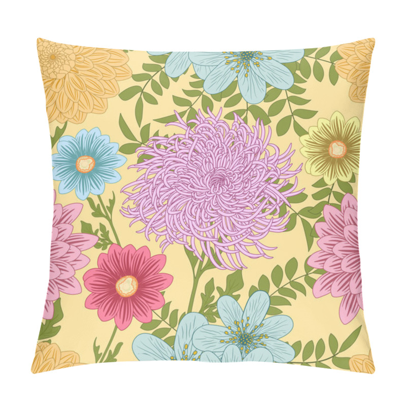 Personality  Summer Seamless Pattern With Daisy, Chrysanthemum And Dahlia Flowers Pillow Covers