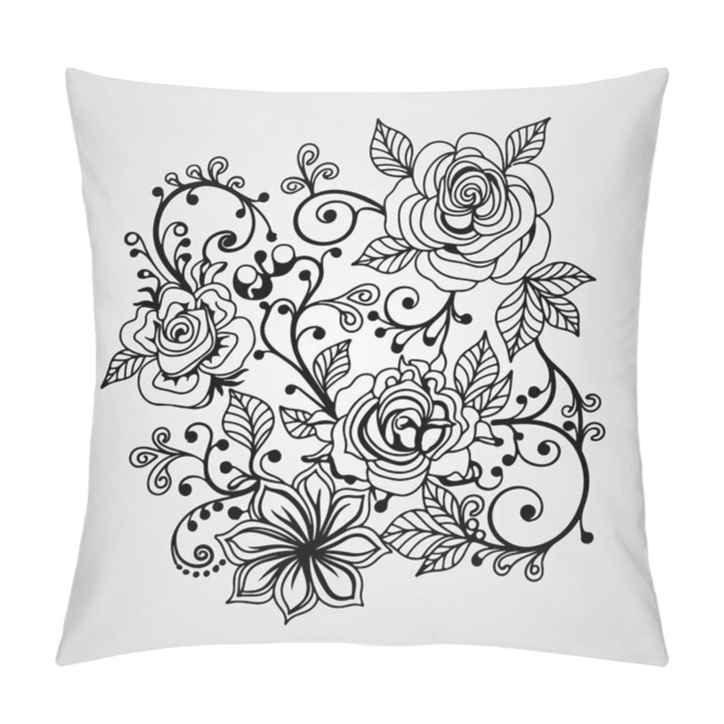 Personality  A Hand Drawn Illustration Floral Ornament With Flowers And Leaves Pillow Covers