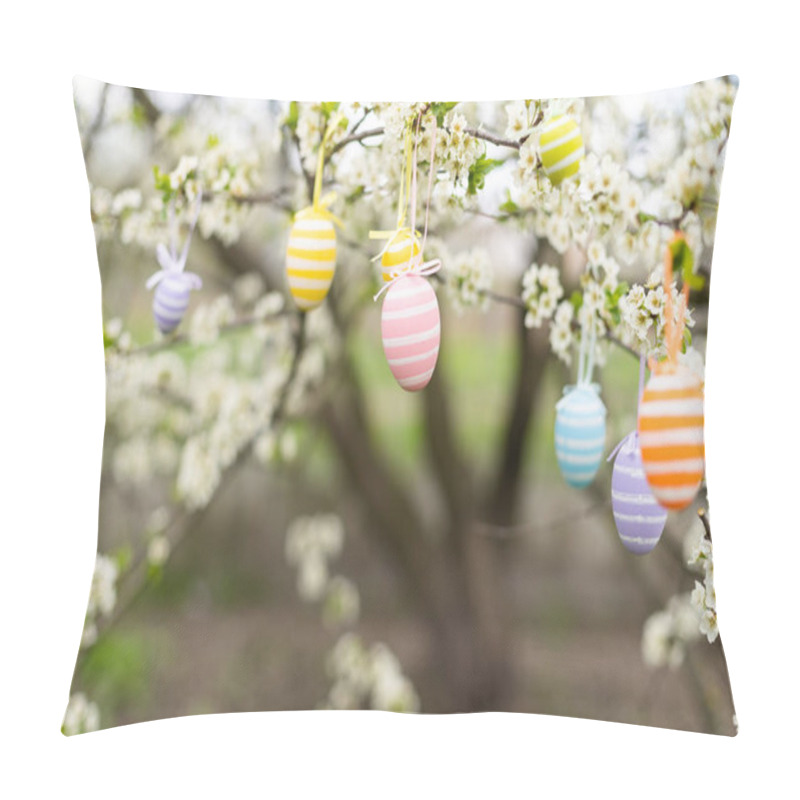 Personality  Easter Decorative Composition With Painted Eggs, Flowering Branches Pillow Covers