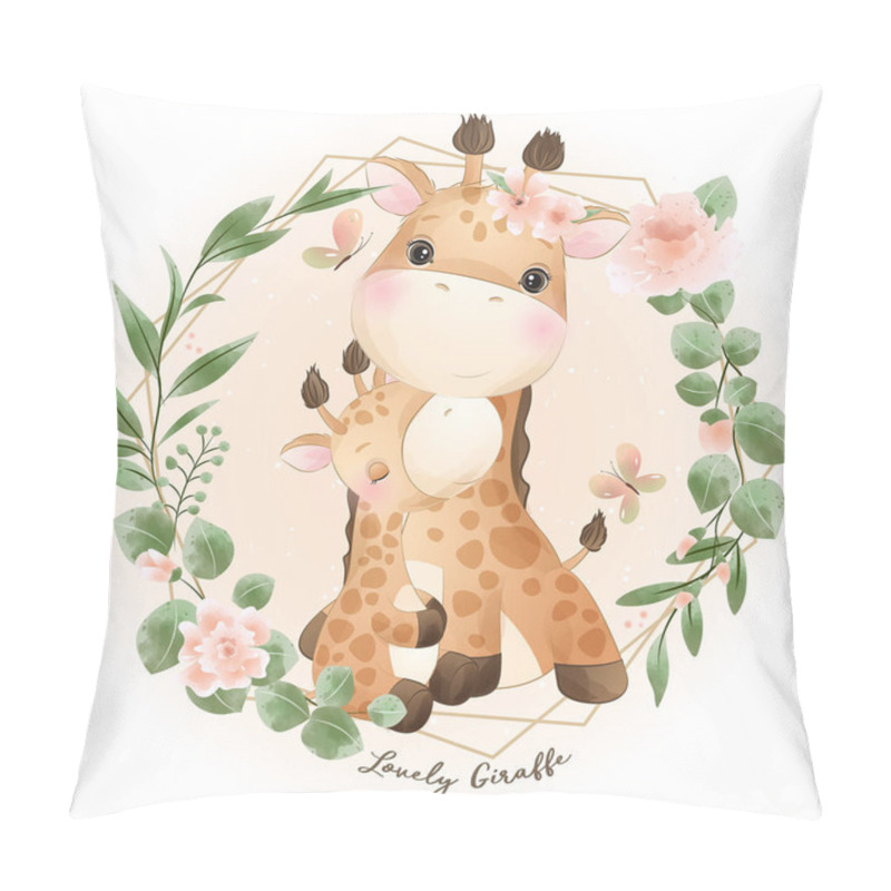 Personality  Cute Doodle Giraffe With Floral Illustration Pillow Covers