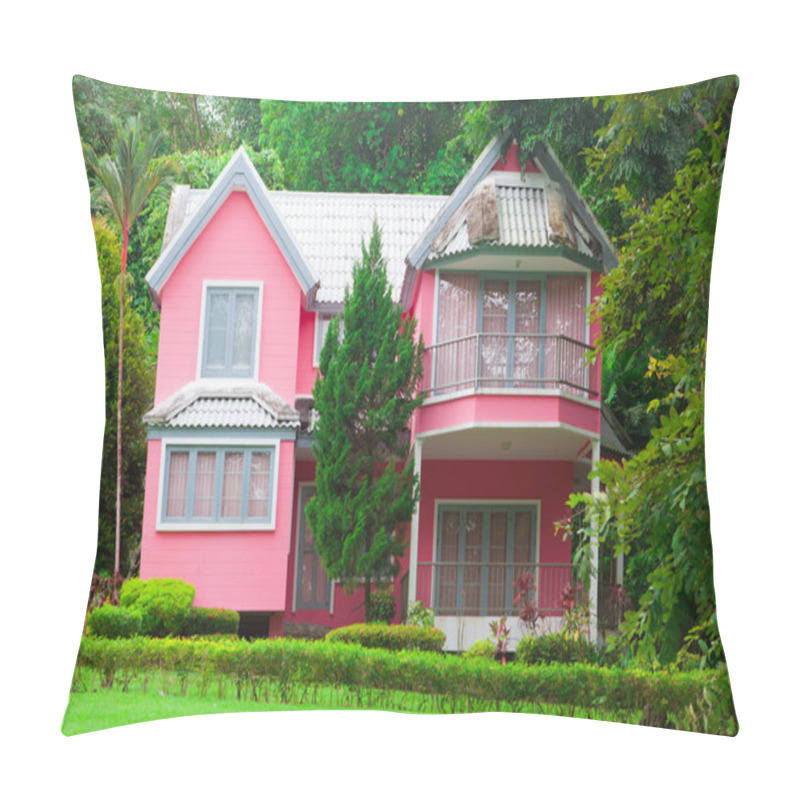 Personality  Pink House In Forest Pillow Covers