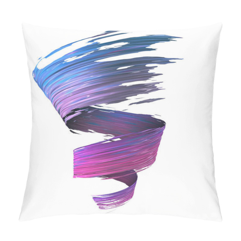 Personality  Colorful Blue, Violet And Magenta 3D Brush Paint Stroke Swirl Isolated On White Background. 3D Rendering. Colorful Joyful Design. Color Oil Paint Curved Smear. Pillow Covers