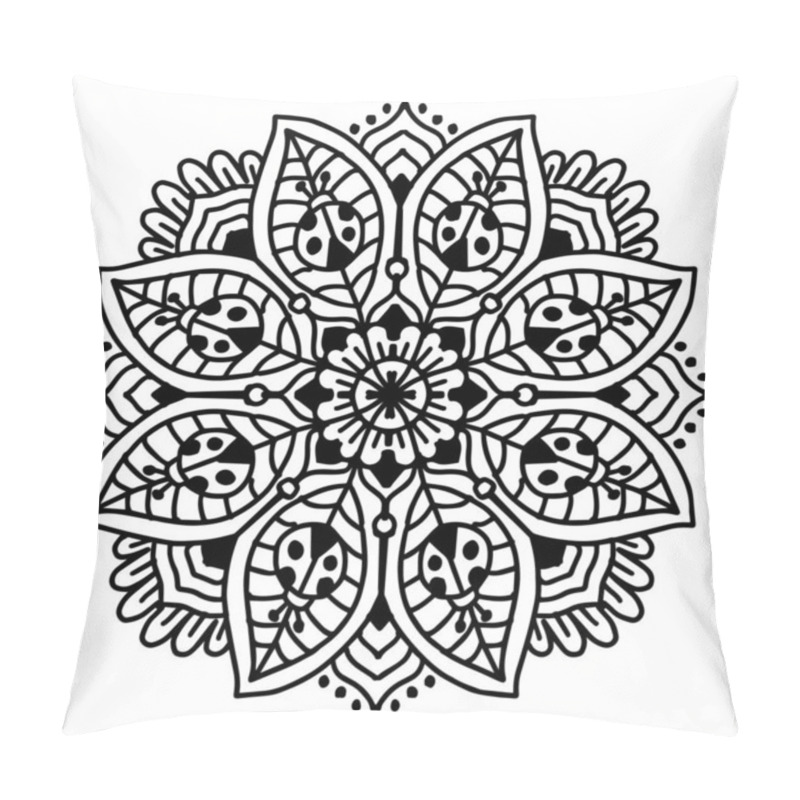 Personality  Hand Draw Of Mandala With Lady Bugs Ornament Pattern. Pillow Covers