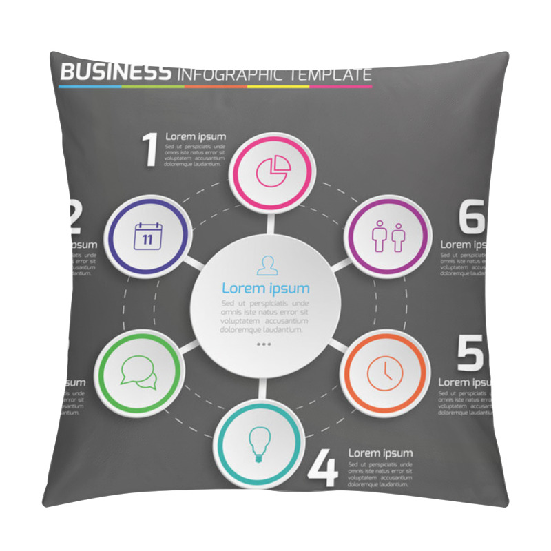 Personality  4-6 Steps Process Business Infographics Vector, Dark Background, Circles, Bubbles Pillow Covers