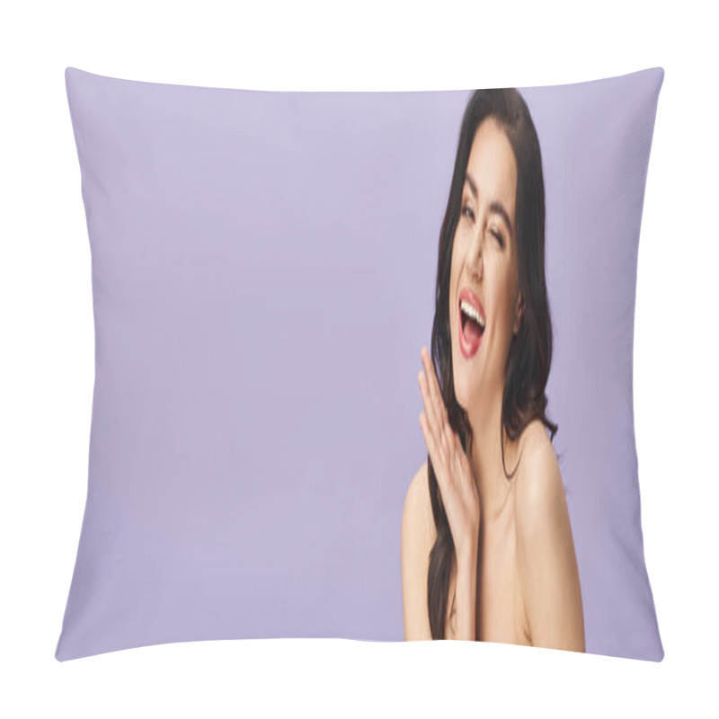 Personality  A Stunning Woman With A Surprised Expression While With Makeup. Pillow Covers