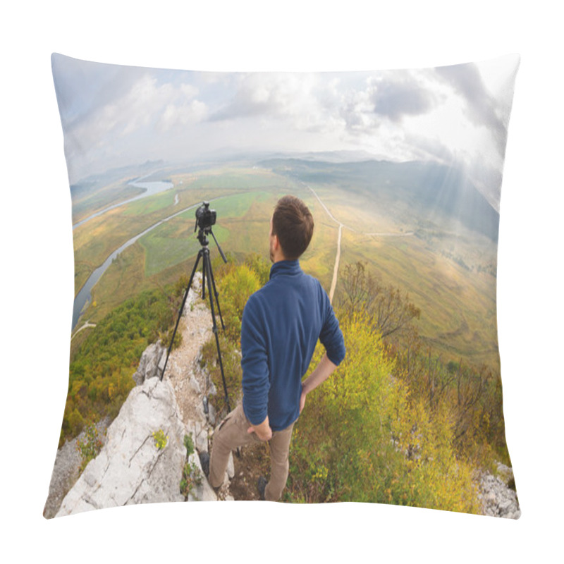 Personality  Photographer On Top Of The Mountain Takes On The Camera Pillow Covers