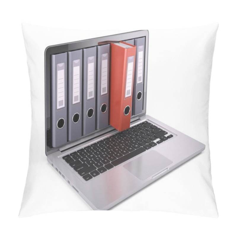 Personality  Ring Binders, File Folders Inside The Screen Of Laptop Isolated On White. 3d Render Pillow Covers