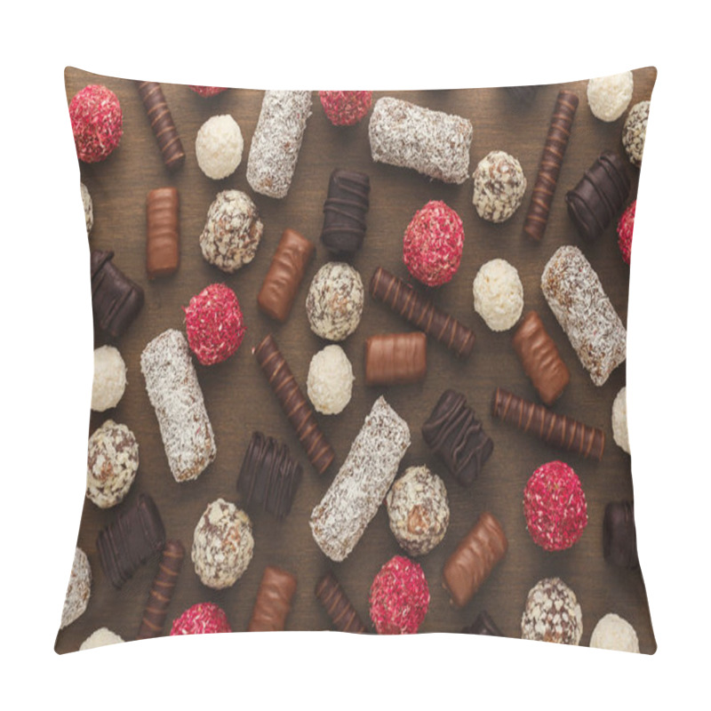 Personality  Wooden Desktop With Assortment Of Sweets Pillow Covers