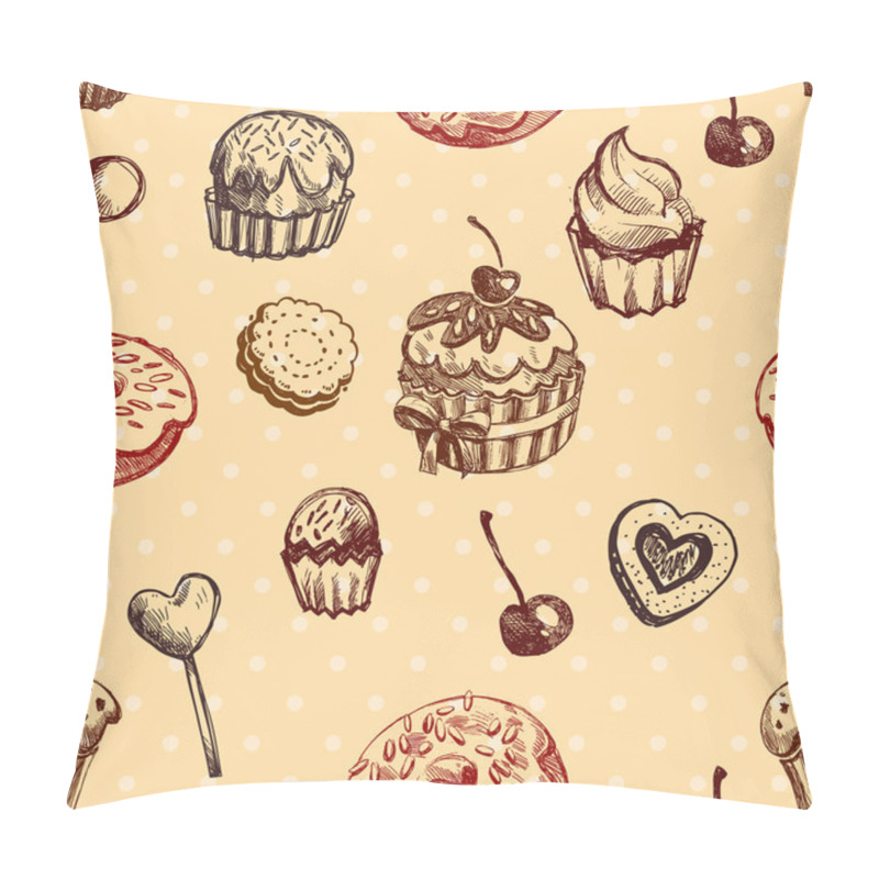 Personality  Seamless Texture Sweets, Donut, Biscuit On Background Polka Dots Pillow Covers