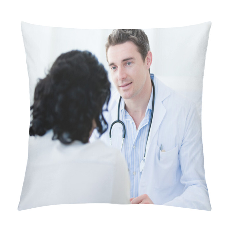 Personality  Handsome Doctor Talking With His Patient For The Annual Check-up Pillow Covers