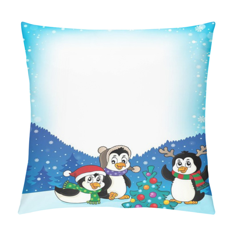 Personality  Christmas Penguins Thematic Frame 2 - Eps10 Vector Illustration. Pillow Covers