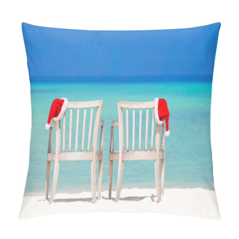 Personality  Closeup Santa Hat On Chair On Tropical White Beach Pillow Covers