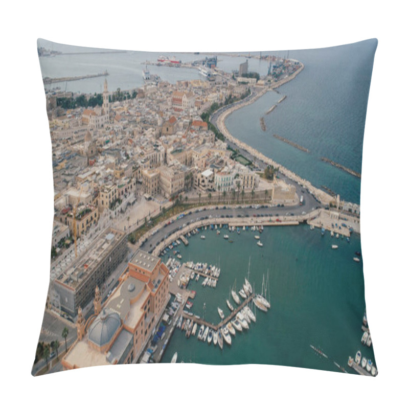 Personality  Bari Apulia City Port Boats And Yachts Sea Coastline In Italy Drone Picture Pillow Covers