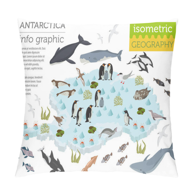 Personality  Isometric 3d Antarctica Flora And Fauna Map Elements. Animals, B Pillow Covers