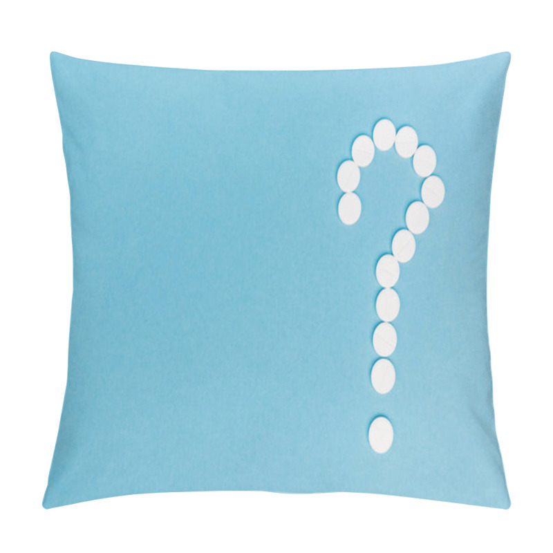 Personality  Top View Of Question Mark From Pills On Blue Background Pillow Covers