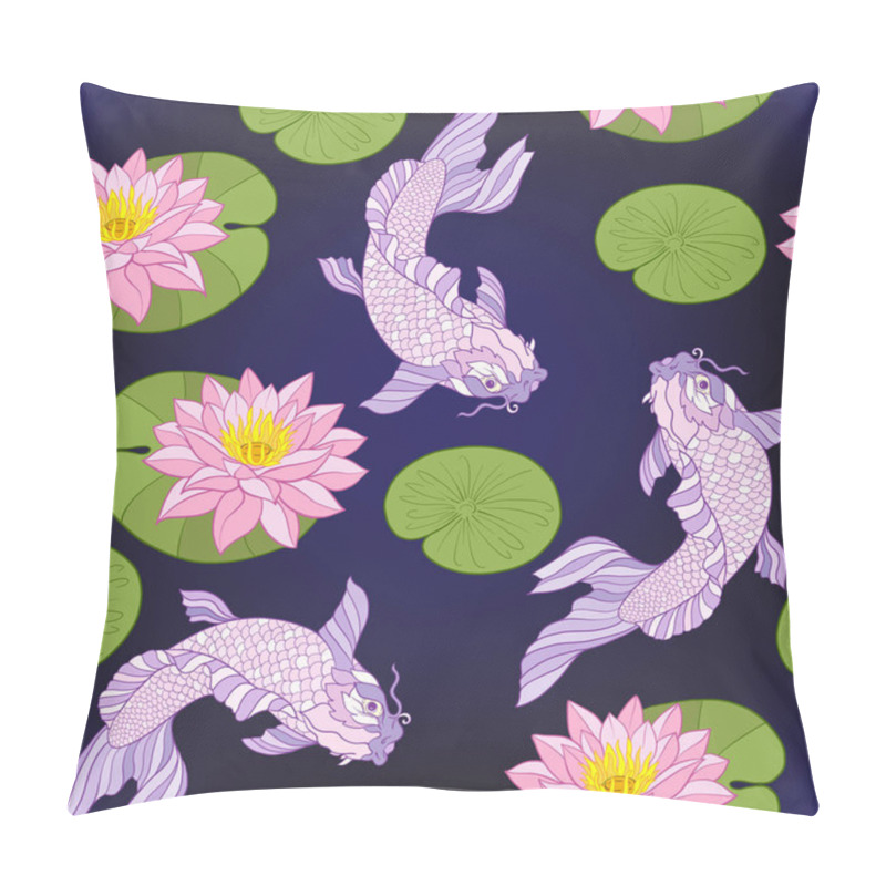 Personality  Seamless Pattern With Japanese Carps And Traditional Japanese St Pillow Covers