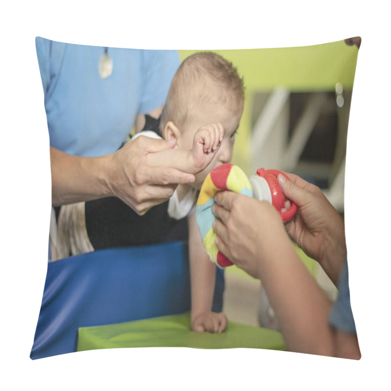 Personality  Portrait Of A Baby With Cerebral Palsy On Physiotherapy  Pillow Covers