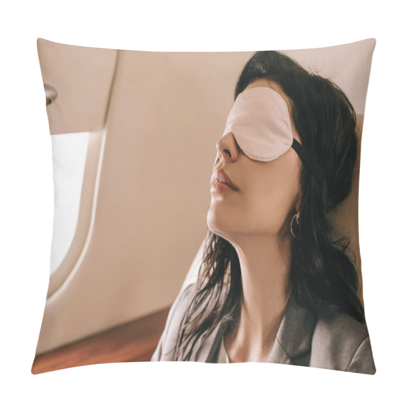 Personality  Businesswoman In Sleeping Mask Sitting In Private Jet  Pillow Covers