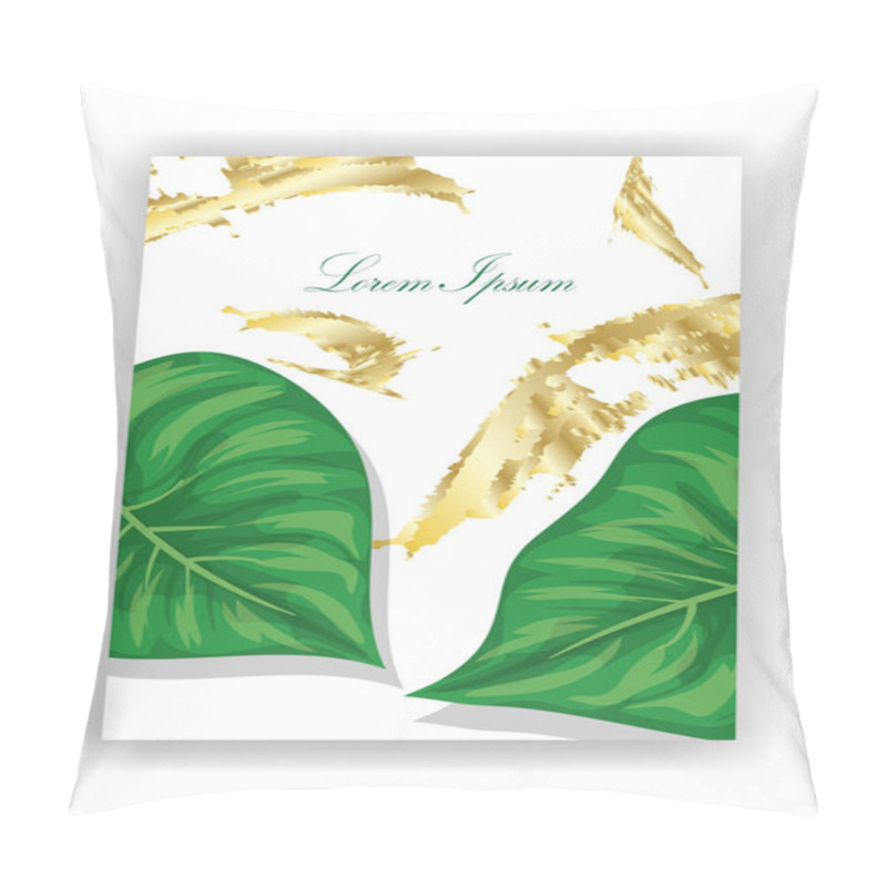 Personality  Tropical Leaves, Splashes Of Paint, Sparkles, Golden Brush Strokes. Exotic Botany For Decorating Banners, Cards, Labels, Covers, Flyers, Cosmetics. Isolated Vector Illustration On A White Background. Pillow Covers