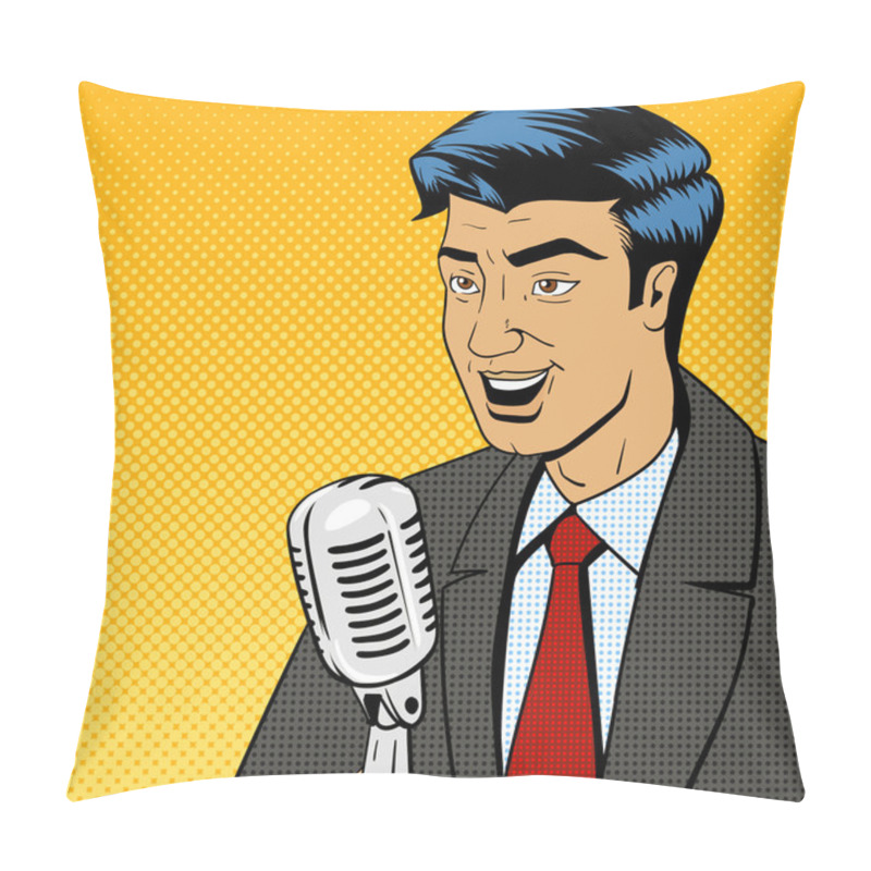 Personality  Businessman With Microphone Pop Art Vector Pillow Covers