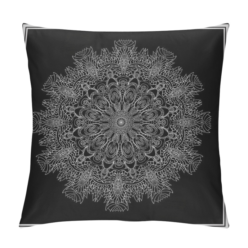 Personality  Silver Mandala On Black Background Pillow Covers