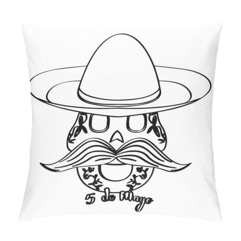 Personality  Sketch Of A Happy Mexican Skull. Cinco De Mayo Pillow Covers