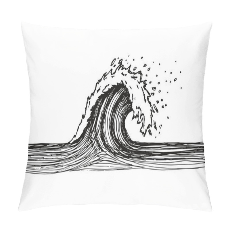 Personality  Wave Sea Sketch Vector Isolated Silhouette. Pillow Covers