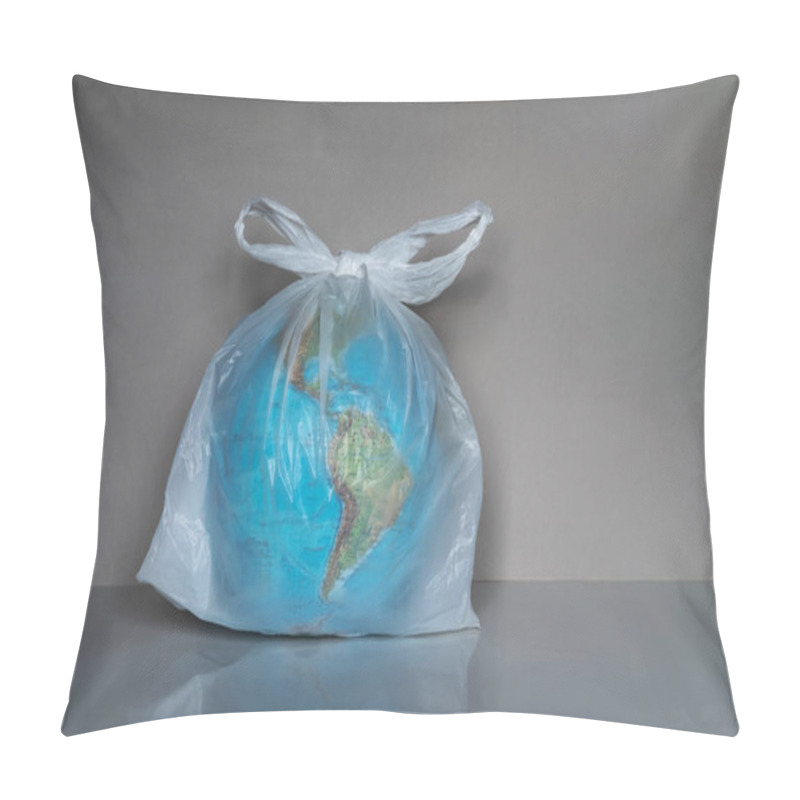 Personality  Earth Globe In Plastic Bag On Grey Background Pillow Covers