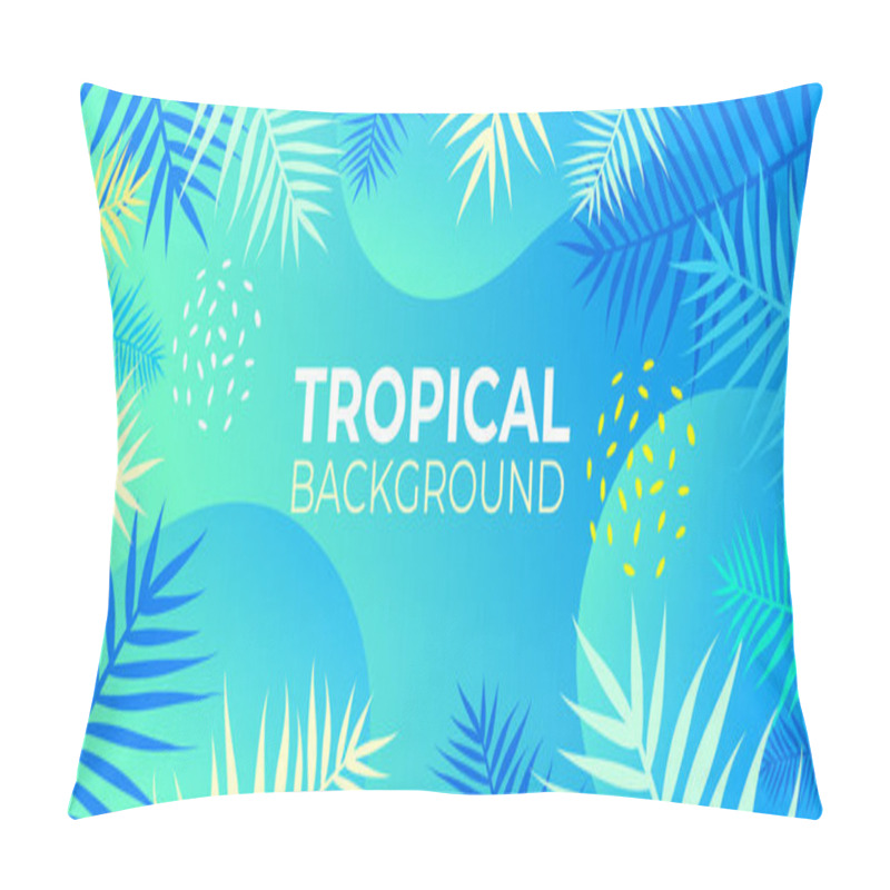 Personality  Neon Tropical Fluid Horizontal Background With Jungle Plants. Vector Exotic Banner With Tropic Palm Leaves Frame. Trendy Fluid Style And Neon Colors. Poster With Copy Space. Summer Sale, Ad Design. Pillow Covers