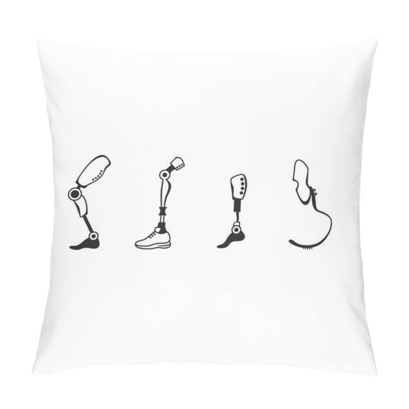 Personality  Prosthetic Leg Icon Set. Modern Exoskeleton Prosthetic Leg Mechanism. Pillow Covers