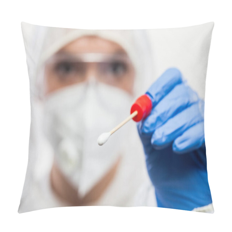 Personality  Female Medical Worker Holding Cotton Swab Sample Stick For Collecting Nasal Or Oral Patient Specimen Sample,nose Or Throat Examination For Detecting Coronavirus Presence,PCR COVID-19 Testing Process Pillow Covers